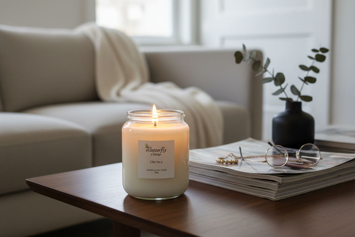 Chic No.5 Jar Candle in elegant home setting