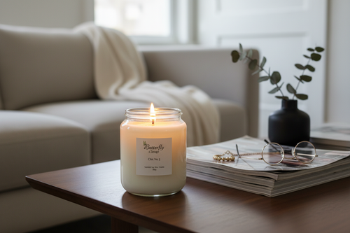 Chic No.5 Jar Candle in elegant home setting