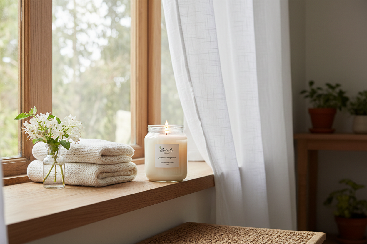 Japanese Honeysuckle Jar Candle in serene home setting